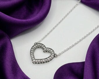 Zilveren CZ-stenen sprankelende open hartketting, liefdessieraden voor vrouwen, cadeau voor haar