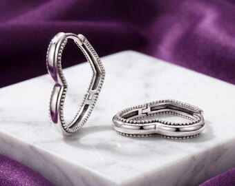 Pendientes de aro elegantes de plata de ley con cuentas en forma de corazón, joyería para mujer, regalo para ella.