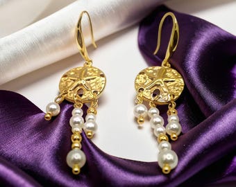 Zeester parel hanger gouden oorbellen, unieke sieraden, dagelijks gebruik, fashion design, damesaccessoires, cadeau voor haar, verjaardagscadeau