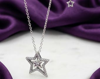 Zilveren effen asymmetrische sterrencollier, hemelse damessieraden, cadeau voor haar