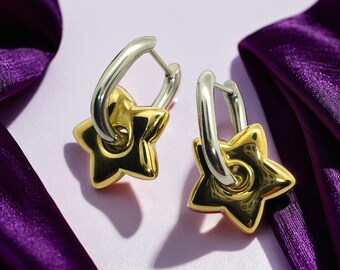 Dubbele toon ster bedeloorbellen, mode-sieraden voor vrijetijdskleding, damesaccessoire, minimalistische stijl, zinvol cadeau, cadeau voor haar VK