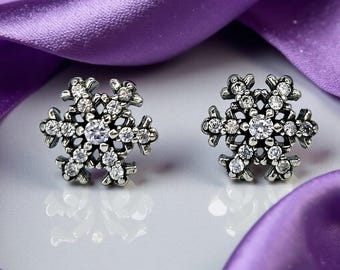 PANDORA sprankelende sneeuwvlok zilveren oorknopjes met zirkonia's, damessieraden, modeontwerp, minimalistische stijl, cadeau voor haar, trendy