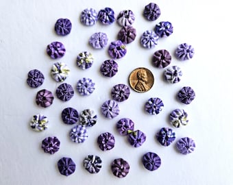 40 Purple Prints Fabric Yo Yos Tiny 1/2" Applique Quilt Pieces Yoyo Scrapbooking Journal Embellishments