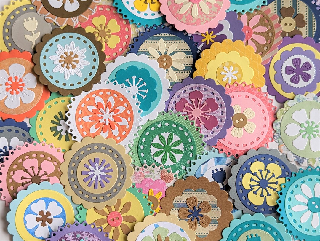 Set of 10 Assorted Paper Flower Embellishments, Layered Paper Flower Die Cuts, Junk Journal