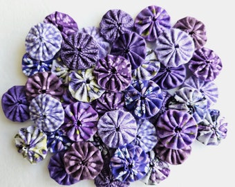 40 Assorted Purple Prints 1 inch Miniature Fabric Yo Yos Applique Quilt Pieces Yoyo Scrapbooking Journal Embellishments