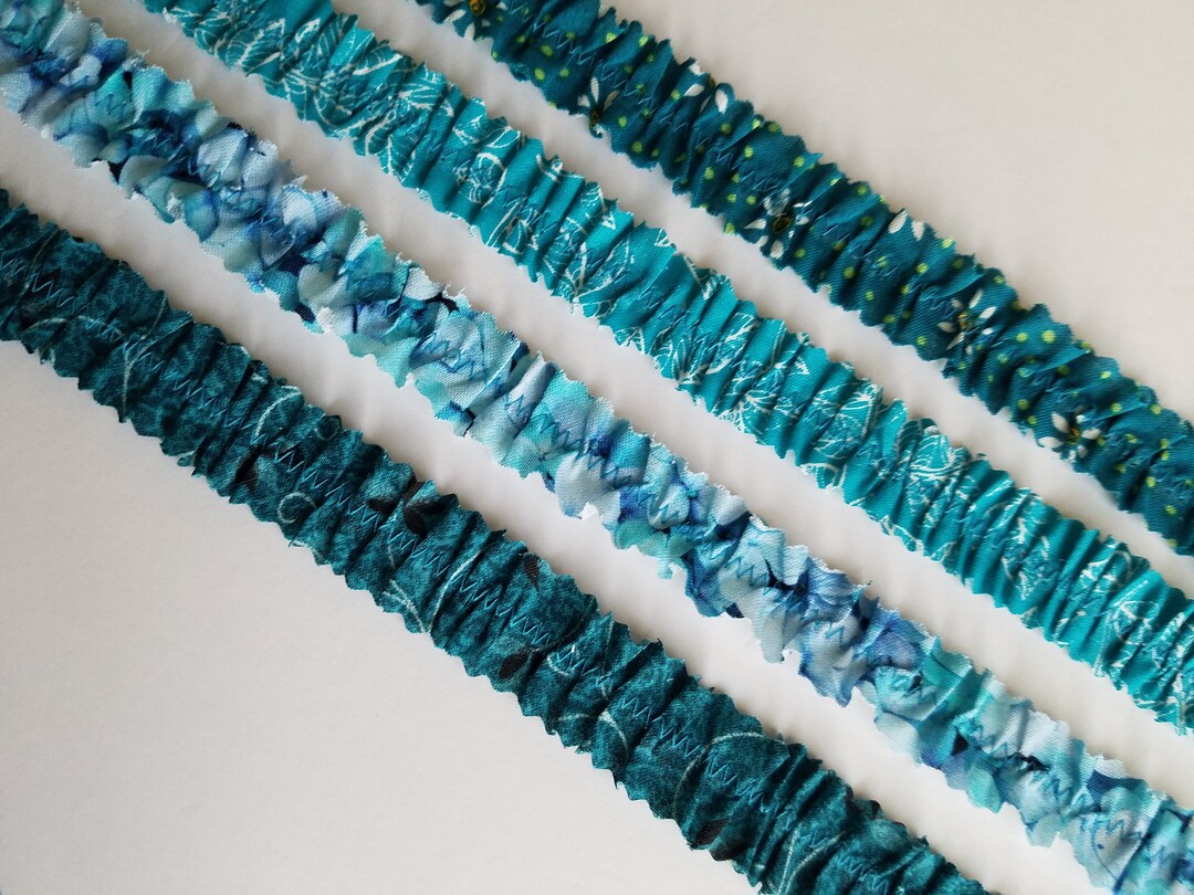 Set of 4 Teal Blue Fabric Ruffles 3/4
