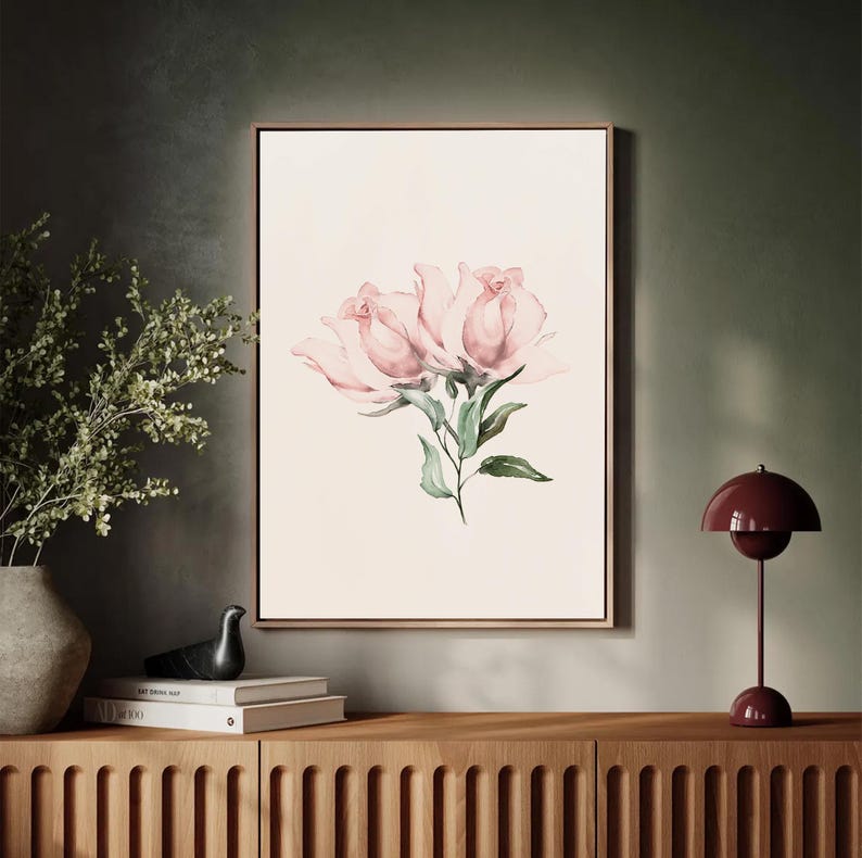 Printable Pink Rose Watercolor Wall Art | Floral Botanical Print ...