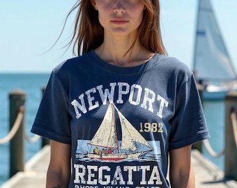 Newport Regatta T-Shirt – Retro Sailing Graphic Tee, 1982 Rhode Island Coast Shirt, Vintage Yacht Club Style, Nautical Unisex Gift
