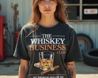 Whiskey Business Club T-Shirt – Funny Vintage Cigar and Whiskey Tee, Retro Lounge Bar Shirt, Distressed Drink Graphic for Men