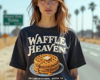 Waffle Heaven T-Shirt – 80s 90s Retro Diner Tee, Funny Breakfast Waffle Shirt, Unisex Foodie Graphic T-Shirt