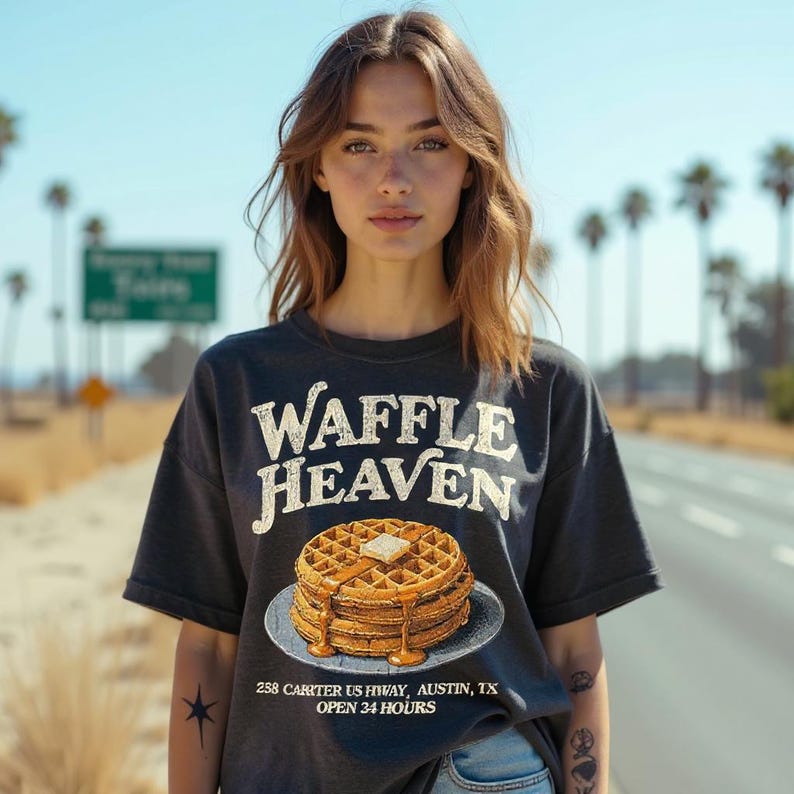 Waffle Heaven T-Shirt – 80s 90s Retro Diner Tee, Funny Breakfast Waffle Shirt, Unisex Foodie Graphic T-Shirt