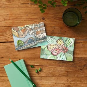 Lot de cartes postales numériques Sicile – paysages aquarelles imprimables (8 cartes)