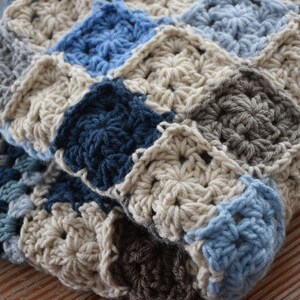 Blues Grays /& Browns Postage Stamp Baby Patchwork Blanket Crochet Toddler Afghan Baby Shower Gift