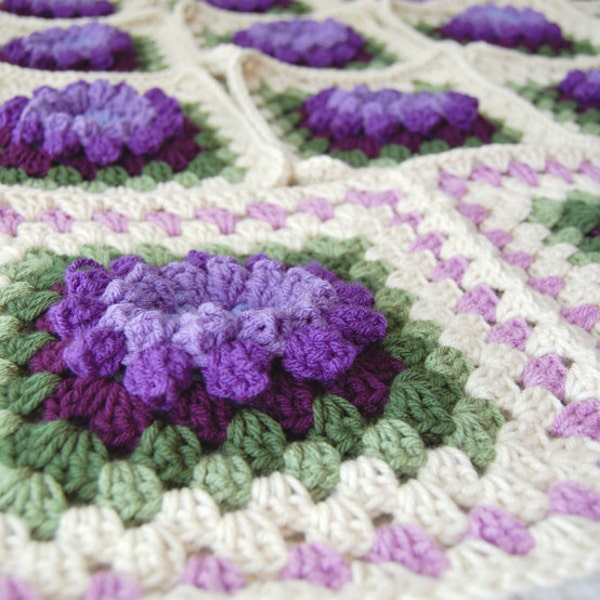 RESERVED Custom Order - Purple, Lilac, Lavender, Green Flower Granny Square Afghan Blanket