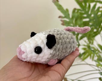 Crochet Opossum Plushie, Handmade Chenille Amigurumi
