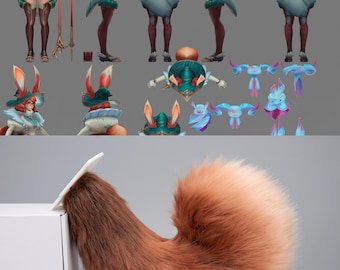 Handmade Game Aurora Inspired Bunny Tail, Cute Fluffy White Rabbit Tail Cosplay, Soft Plush Animal Tail, Anime Cartoon Game Costume Prop