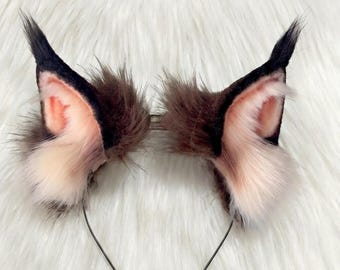 Diadema de orejas de gato Ragdoll realistas hechas a mano, orejas de felino puntiagudas suaves para cosplay, equipo Kemonomimi Therian de piel sintética esponjosa de gatito Blue-Point