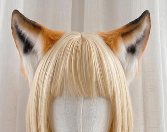 Handmade Realistic Red Fox Ears, Faux Fur Vulpine Cosplay Headpiece, Realistic Yellow& Black Fox Kemonomimi Therian Gear, Cosplay Costume