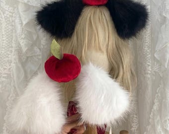 Oreilles de chien souples noires et blanches faites à la main ; Oreilles de cosplay de chiot, kemonomimi canin pliable réaliste pour les couples et les meilleures amies ; Déguisement de jeu de dessin animé
