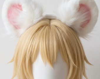 Tiara fofa com orelhas de rato de pelúcia arredondadas, orelhas macias de hamster e chinchila em pele sintética, feita à mão para cosplay de anime kawaii kemonomimi.
