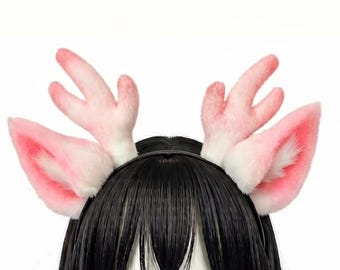 Handgemaakte roze kleine herten oren hoofdband, realistische zachte pastel reebruine cosplay oren, namaakbont Cervine Kemonomimi Therian Gear, tekenfilmspel