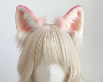 Handmade Sweet Peach Cat Ears Headband, Cute Pink Faux Fur Kitten Ears, Pastel Peach Cosplay Hair Hoop, Kawaii Anime Neko Ears, Cartoon Game