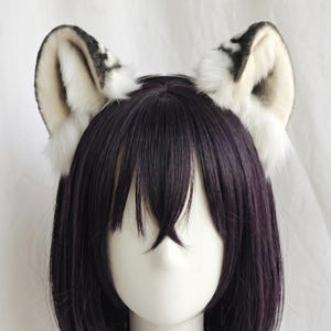 Handmade Snow Leopard Ear, Realistic Grey and White Spotted Feline Cosplay, Faux Fur Snow Leopard Kemonomimi Therian Gear, Cartoon Game