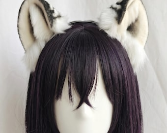 Handmade Snow Leopard Ear, Realistic Grey and White Spotted Feline Cosplay, Faux Fur Snow Leopard Kemonomimi Therian Gear, Cartoon Game