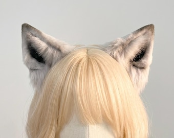 Handmade Cute Arctic Wolf Ears Headband, Realistic Snowy White Canine Cosplay Ears, Faux Fur Arctic Wolf Kemonomimi Therian Gear, Cartoon