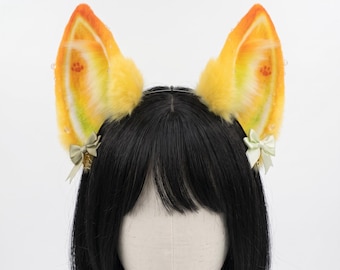 Handmade Mango Dog Ears Headband, Cute Puppy Ears with Bows, Fruit Cartoon Game Cosplay Costume Custom Colors and Accessories Available