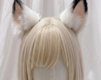 Handmade Realistic Little Fox Ears, Faux Fur Vulpine Cosplay Headpiece, Realistic Grey & White Fox Kemonomimi Therian Gear, Cosplay Costume