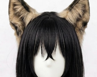 Handmade Wild Coyote Ears Headband, Realistic Sandy Tan Canine Cosplay Ears, Faux Fur Varmint Kemonomimi Therian Gear, Cartoon Game Costume