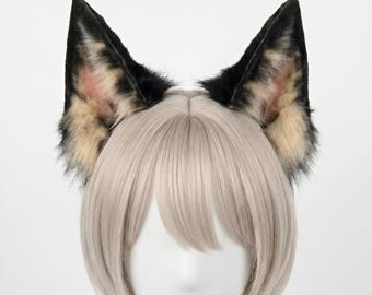 Handmade German Shepherd Dog Ear, Realistic Brown Black Canine Cosplay, Faux Fur GSD Kemonomimi Therian Gear, Cosplay Costume