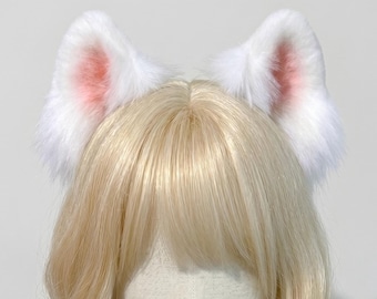 Handmade Pure White Samoyed Dog Ears Headband, Realistic Fluffy Canine Cosplay Ears, Furry Floppy Dog Ears, Cartoon Game Cosplay Costume