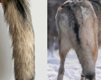 Realistic Wolf Tail, Czechoslovakian Vlcak Canine Cosplay Tail, Handmade Faux Fur Timber Wolf Husky Tail, Premium Kemonomimi Gear