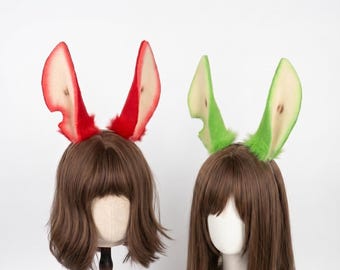 Handmade Apple Upright Bunny Ears Headband, Cute Fluffy Rabbit Ears, Fruit Cosplay Cartoon game costume, Custom Colors and Sizes Available