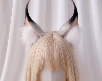 Handmade Realistic Lynx Ears Headband, Wild Forest Feline Cosplay Ears with Tufts, Faux Fur Bobcat Kemonomimi Therian Gear, Cartoon game