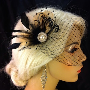 Fascinator, Wedding Head Piece, Bridal Hair Clip, Bridal Headpiece, Great Gatsby Headpiece, Wedding Hair Clip, Wedding Veil, Black Champagne