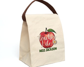 Personalized Teacher Cotton Canvas Lunch Bag Teacher Life Tote Bag Gift for Teachers Custom Teacher Appreciation Gift Bag Teacher Name Tote