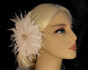 Fascinator, Wedding Head Piece, Bridal Flower Hair Clip, Bridal Headpiece, Gatsby Headpiece, 1920s Headpiece, Gold, Pearl