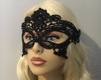 Black Lace Masquerade Mask: Swarovski Crystal Rhinestones, Handmade