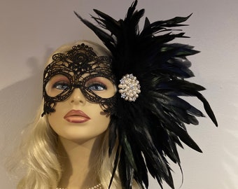 Black Lace Masquerade Mask Pearl Brooch, Masked Ball, Women's Lace Mask, Wedding Masquerade Masks, Bridal Wedding Mask