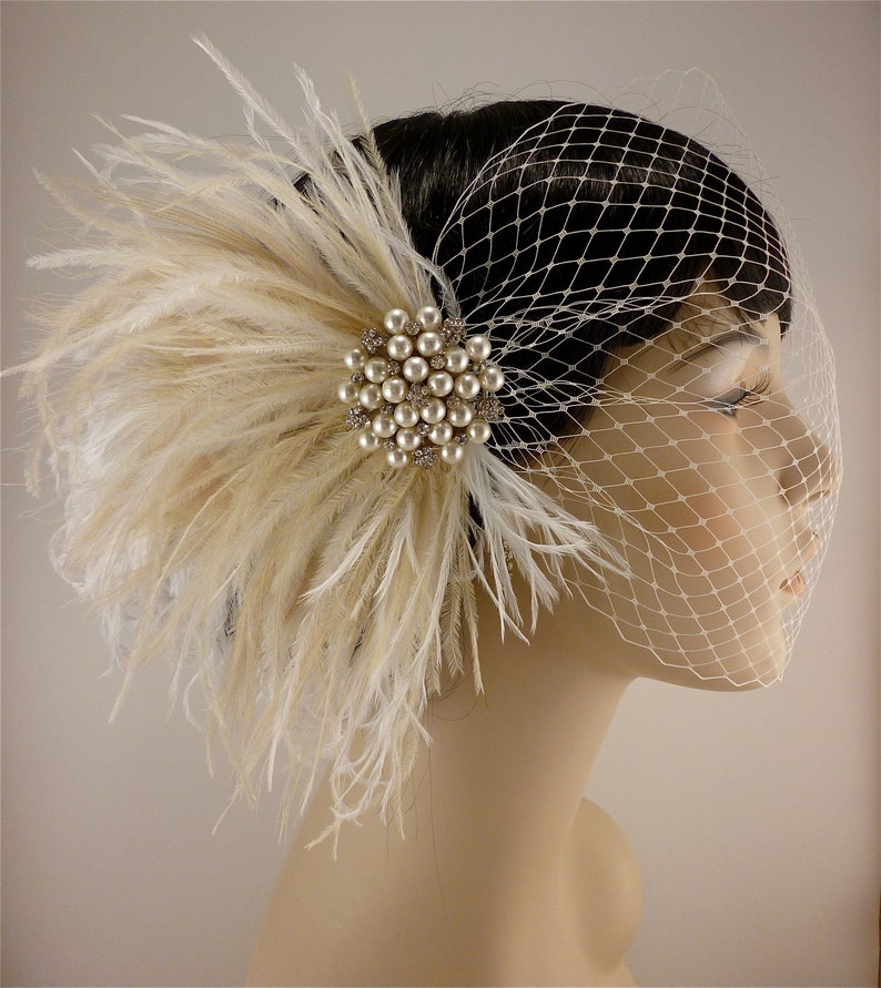 Rhinestone Pearl Bridal Feather Fascinator Ivory Feather Etsy