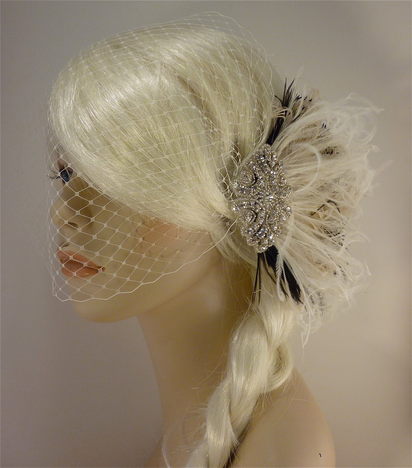 Wedding Hair Clip Fascinator Rhinestone Hair clip Feather Etsy