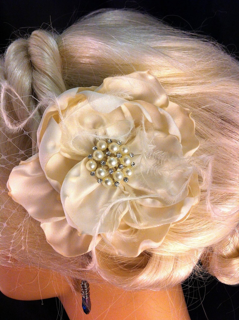 Handmade Champagne or Ivory Bridal Flower Fascinator with Etsy