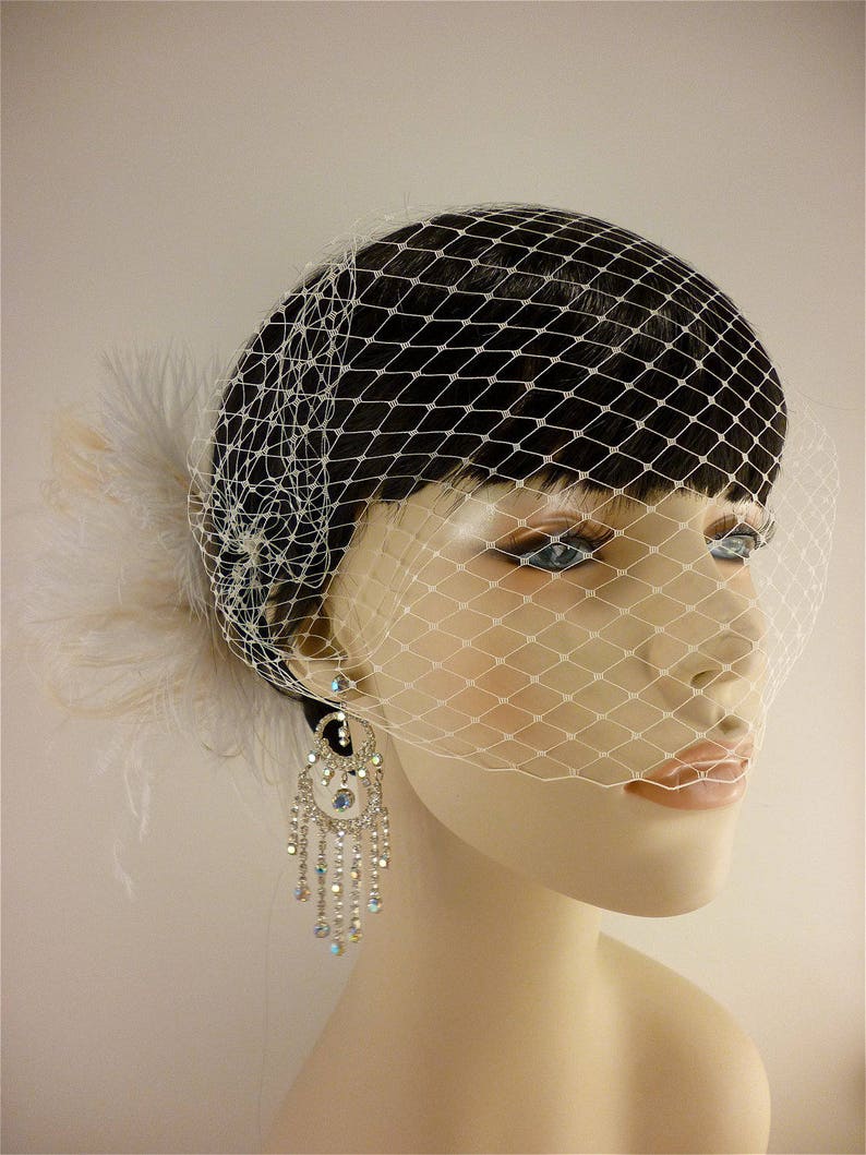 Fascinator, Wedding Headpiece, Bridal Fascinator, Ivory Fascinator, Bridal Headpiece, Bridal Hair Clip, Bridal Veil, Bandeau Veil image 5