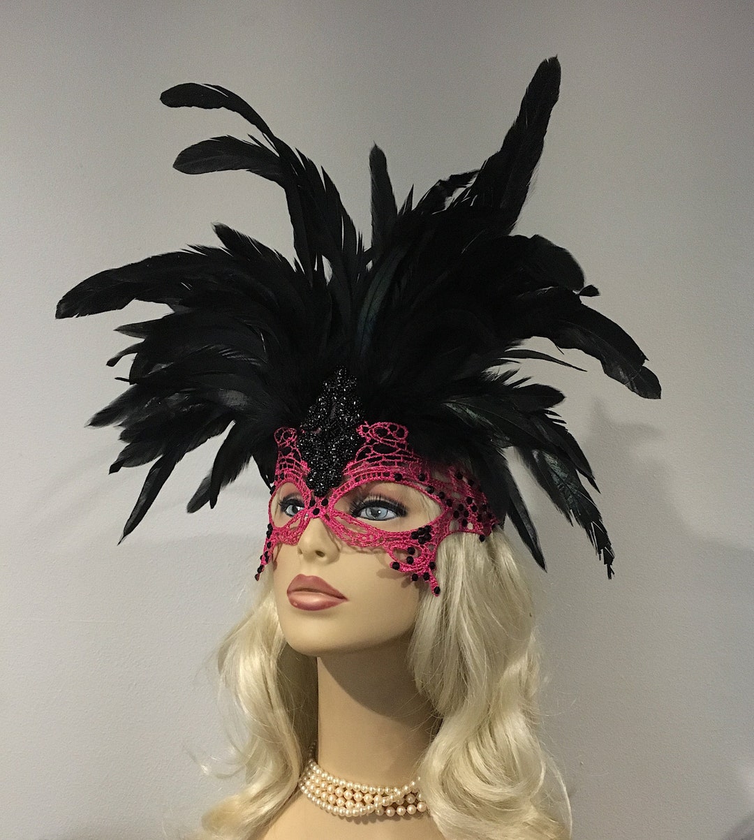 Pink Mask Masquerade Mask, Black and Pink Mask, Masked Ball, Mardi Gras ...