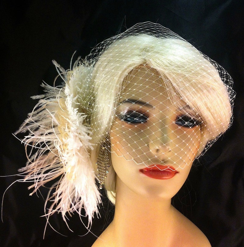 Rhinestone Pearl Bridal Feather Fascinator Ivory White and Etsy