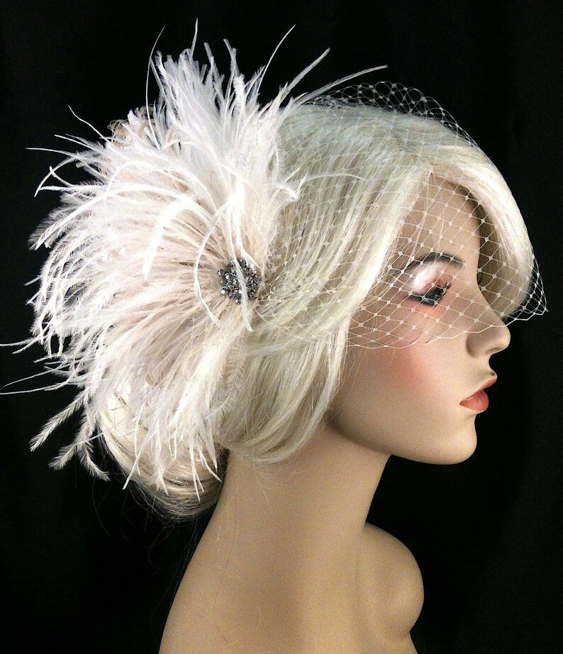 Great Gatsby Gatsby Wedding Bridal Veil Set Bridal Hair Clip Bridal Hair Accessories Feather Fascinator Feather Wedding Head Piece