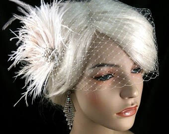 Wedding Bridal Fascinator, Bridal Fascinator, Feather Fascinator , Wedding Veil, Bridal Headpiece - The Couture Bride